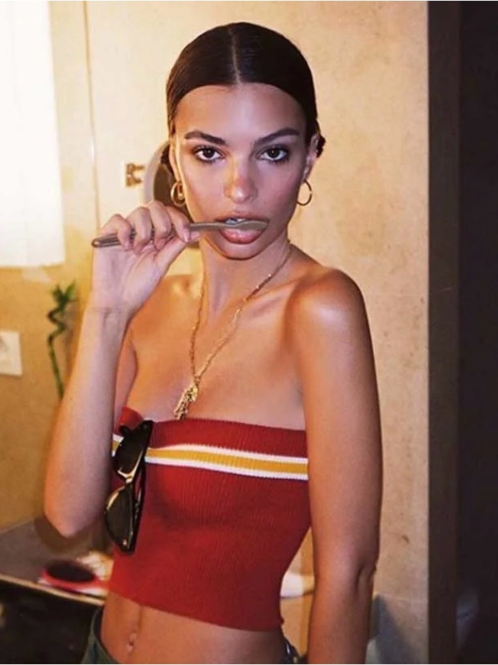 Donni Strapless Ribbed Bandeau Top - Red